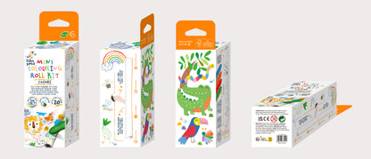 Hakuyoka Mini Colouring Roll Kit Set - Safari, Creative Coloring Roll for Kids, Portable & Fun Art Activity, FSC Certified Paper & Beeswax Crayons