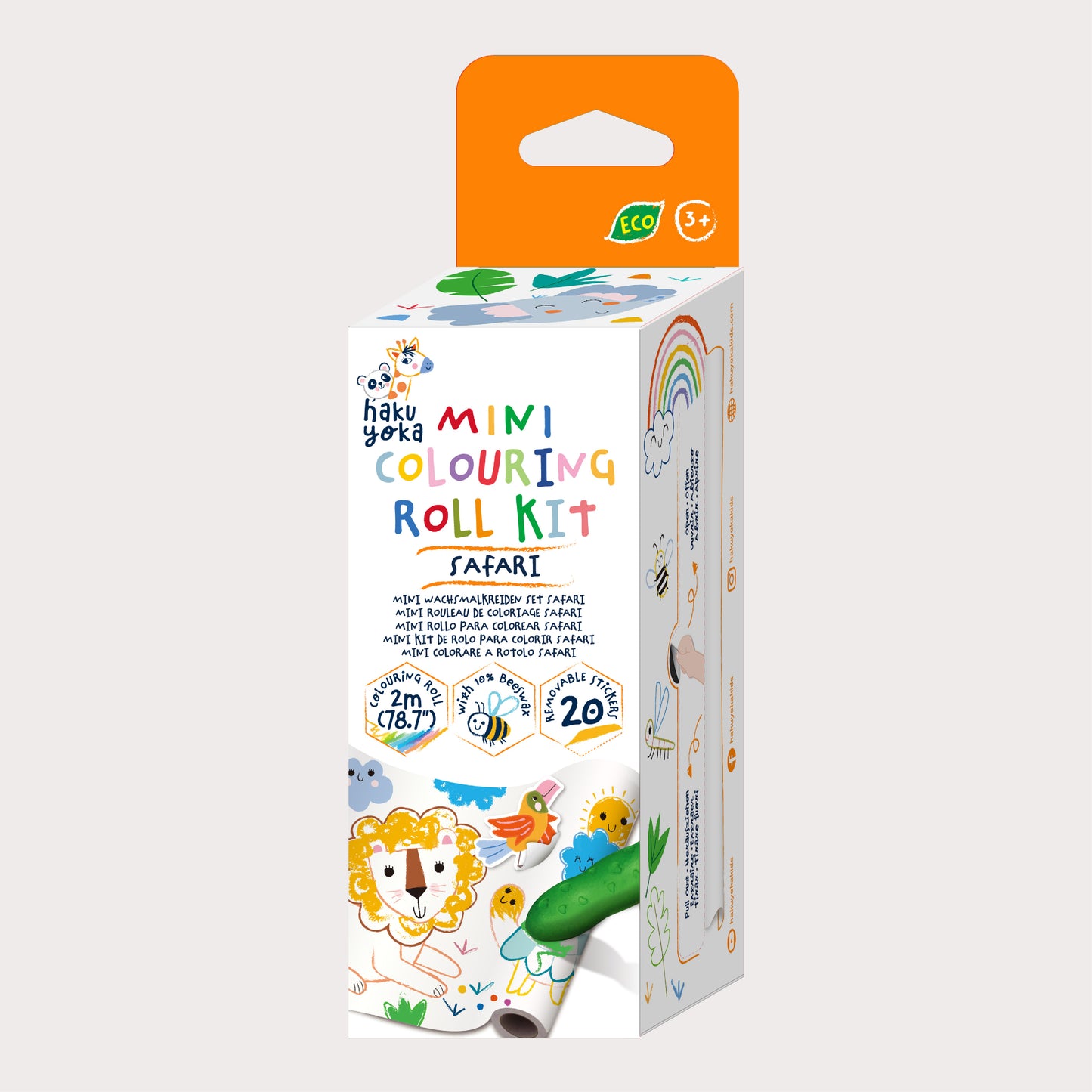 Hakuyoka Mini Colouring Roll Kit Set - Safari, Creative Coloring Roll for Kids, Portable & Fun Art Activity, FSC Certified Paper & Beeswax Crayons