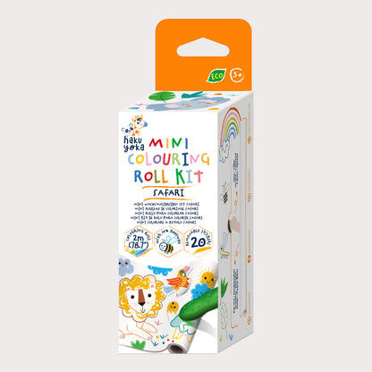 Hakuyoka Mini Colouring Roll Kit Set - Safari, Creative Coloring Roll for Kids, Portable & Fun Art Activity, FSC Certified Paper & Beeswax Crayons