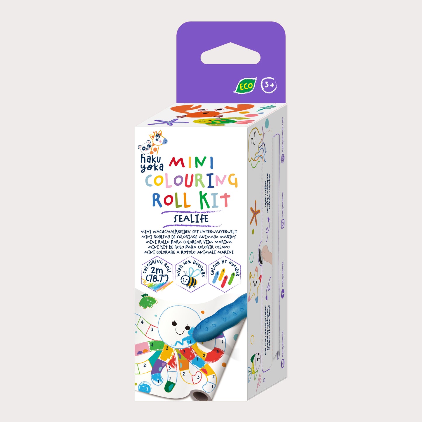 Hakuyoka Mini Colouring Roll Kit Set - Sealife, Creative Coloring Roll for Kids, Portable & Fun Art Activity, FSC Certified Paper & Beeswax Crayons