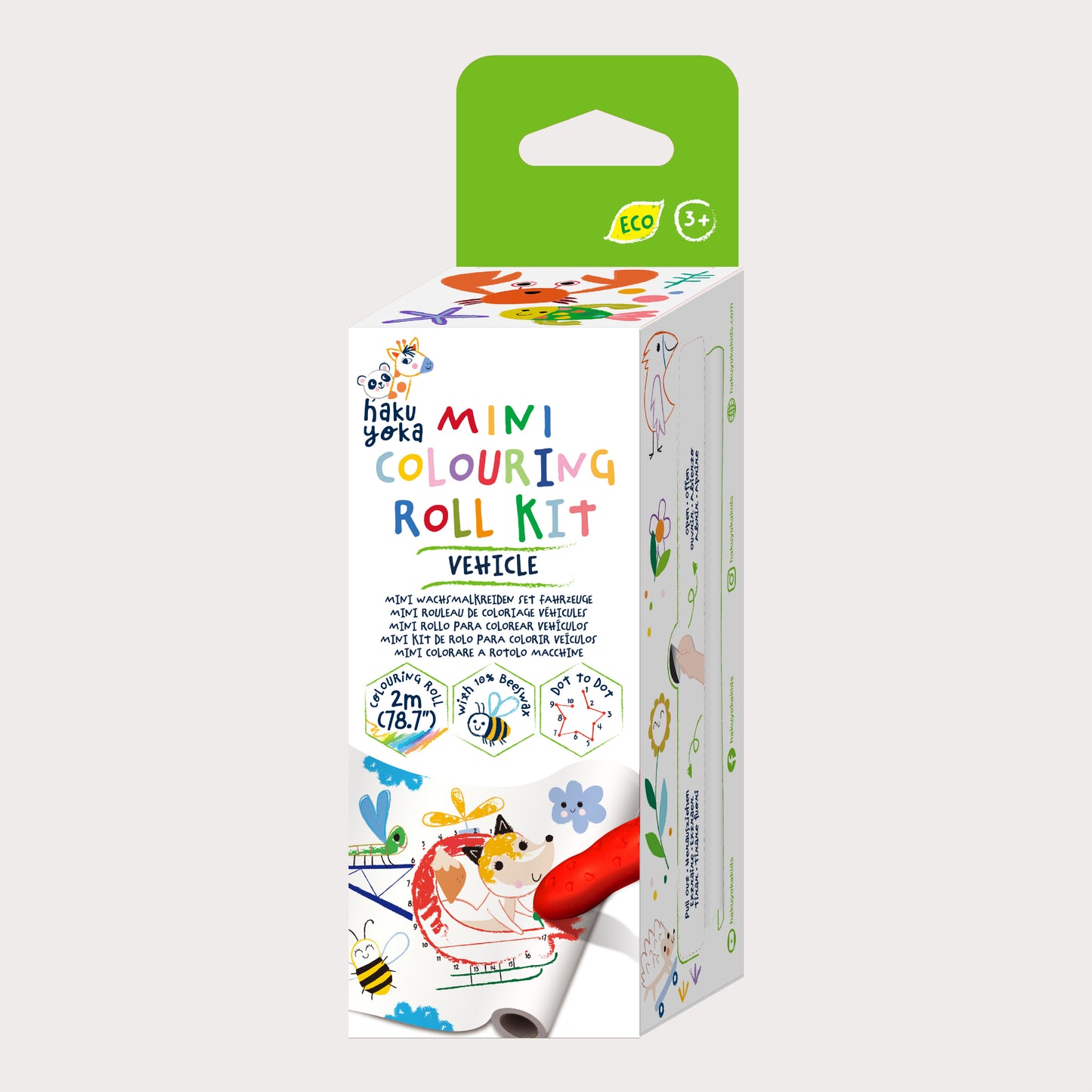 Hakuyoka Mini Colouring Roll Kit Set - Vehicle, Creative Coloring Roll for Kids, Portable & Fun Art Activity, FSC Certified Paper & Beeswax Crayons