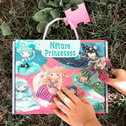 Sassi Book and Giant Puzzle - Nature Princesses, 60 pcs