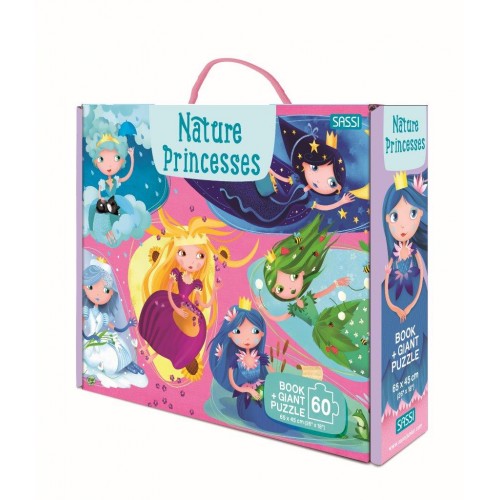 Sassi Book and Giant Puzzle - Nature Princesses, 60 pcs